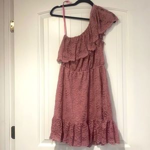 Size: Large One shoulder Rose color Lace Dress